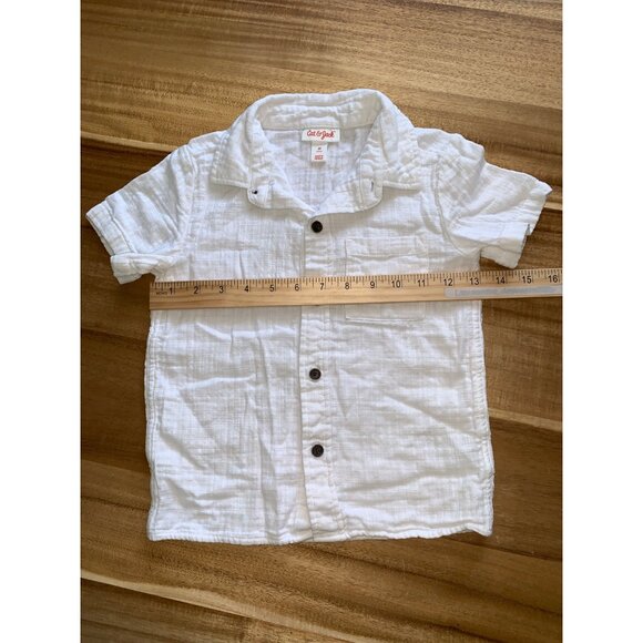Cat & Jack Boys Toddler White Short Sleeve Button-Up Shirt 100% Cotton Size 5T - Picture 7 of 9
